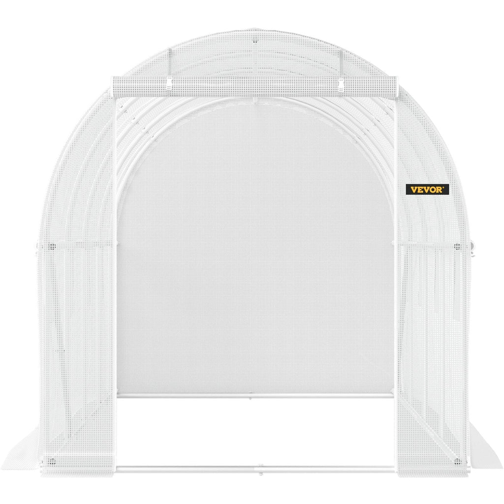 VEVOR Walk-in Tunnel Greenhouse, 15 x 6.5 x 7 ft Portable Plant Hot House w/ Galvanized Steel Hoops, 1 Top Beam, 2  x Diagonal Poles, A Zippered Door & 8 Roll-up Windows, White