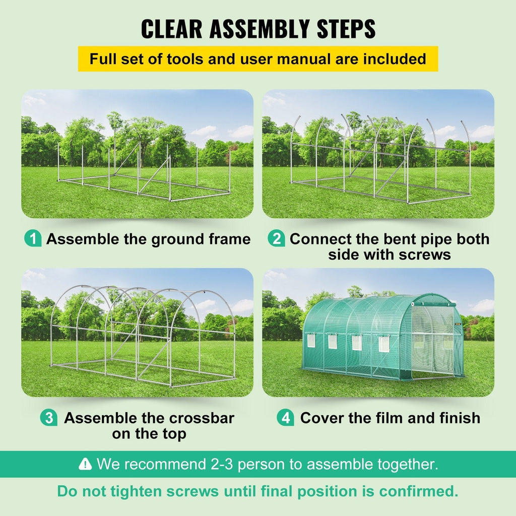 VEVOR Walk-in Tunnel Greenhouse Galvanized Frame & Waterproof Cover 15x7x7 ft