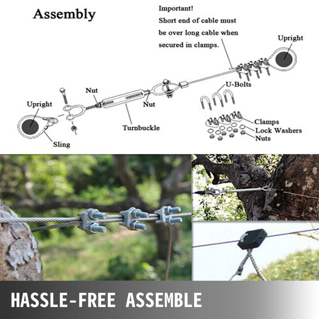 Vevor 100ft Zip Line Kit Trolley Slackers Zip Lines For Backyard Entertainment