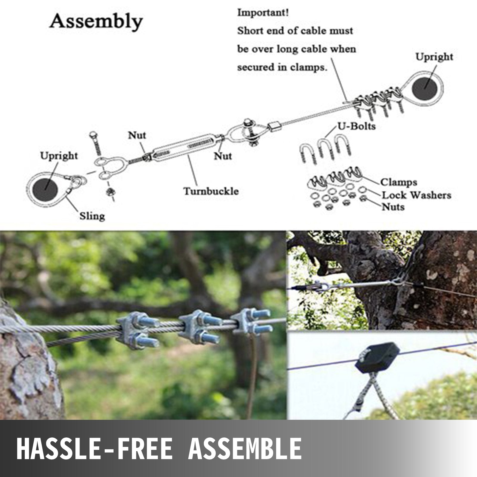 Vevor 100ft Zip Line Kit Trolley Slackers Zip Lines For Backyard Entertainment