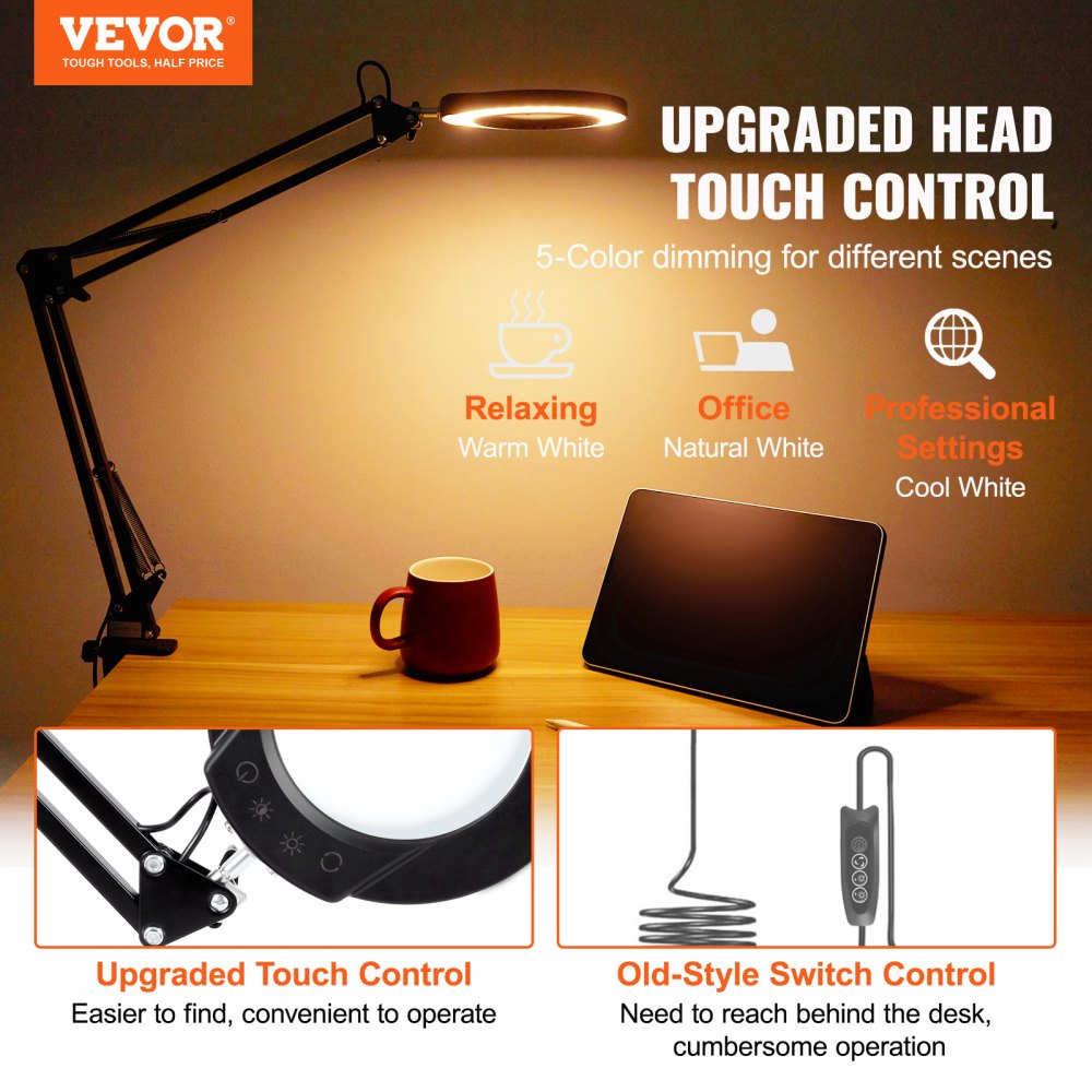 VEVOR Magnifying Glass with Light & Base 5X Magnifying Lamp 4.3