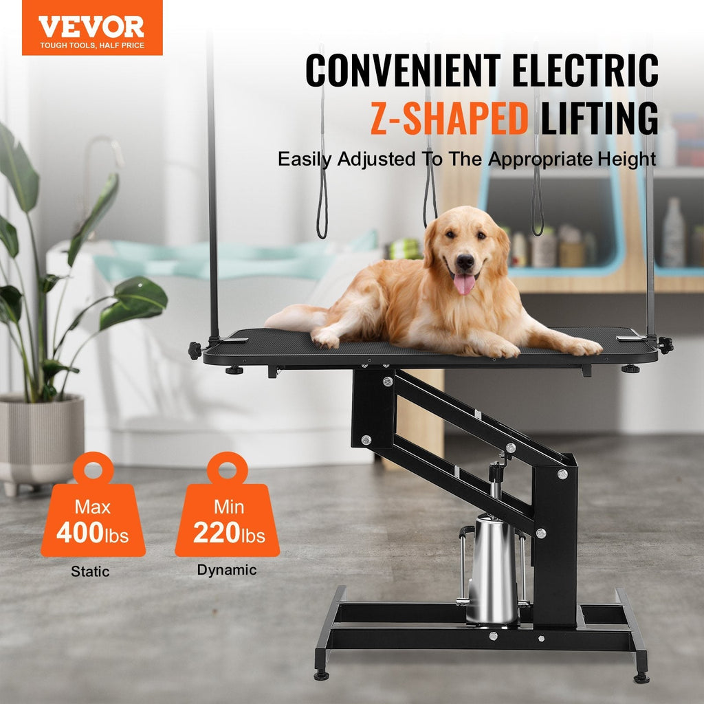 VEVOR 43" Hydraulic Pet Grooming Table, Heavy Duty Dog Grooming Arm for Medium/ Small Dogs, Height Adjustable Dog Grooming Station, Anti Slip Tabletop /Dog Grooming Station, Max Bearing 400LBS
