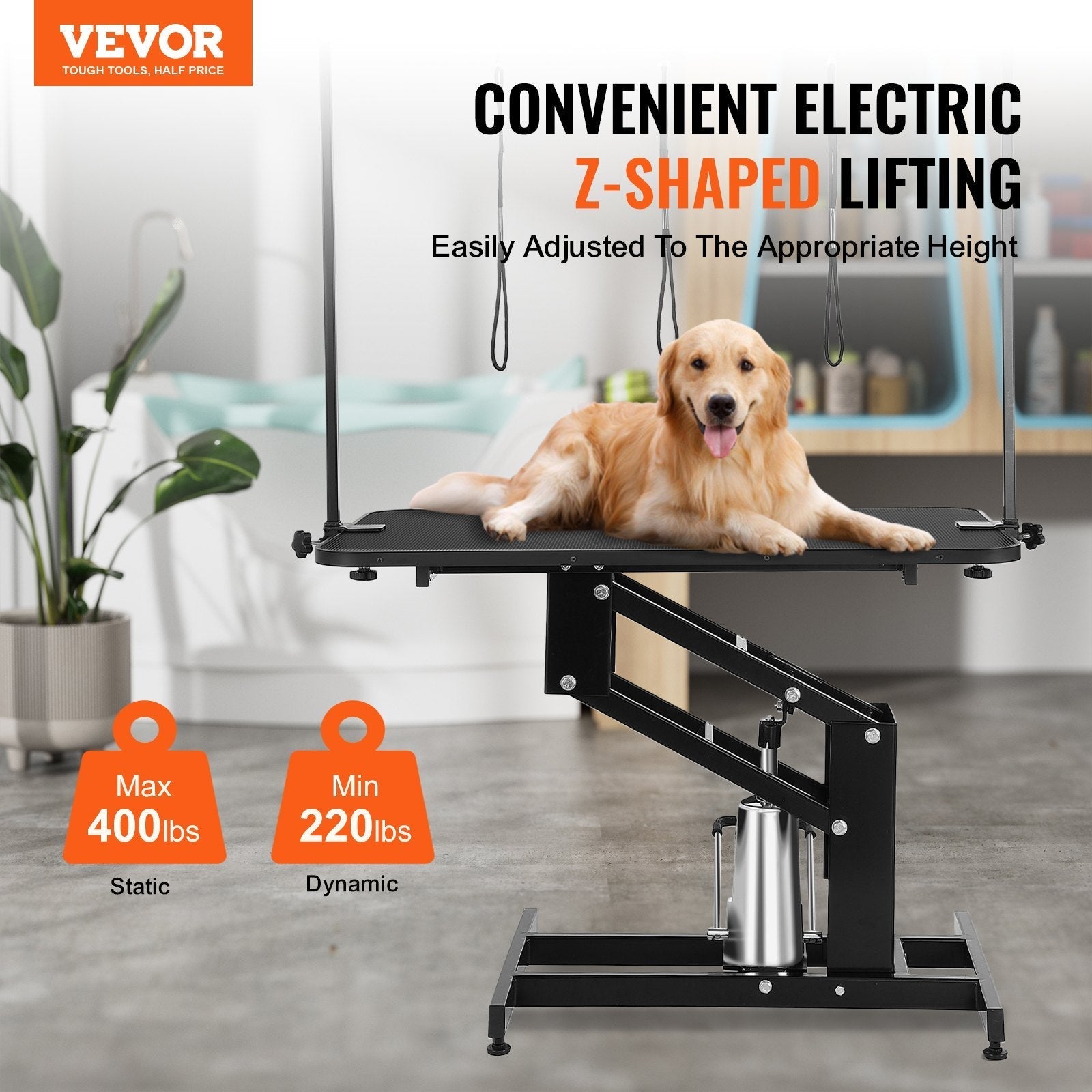 VEVOR 43" Hydraulic Pet Grooming Table, Heavy Duty Dog Grooming Arm for Medium/ Small Dogs, Height Adjustable Dog Grooming Station, Anti Slip Tabletop /Dog Grooming Station, Max Bearing 400LBS