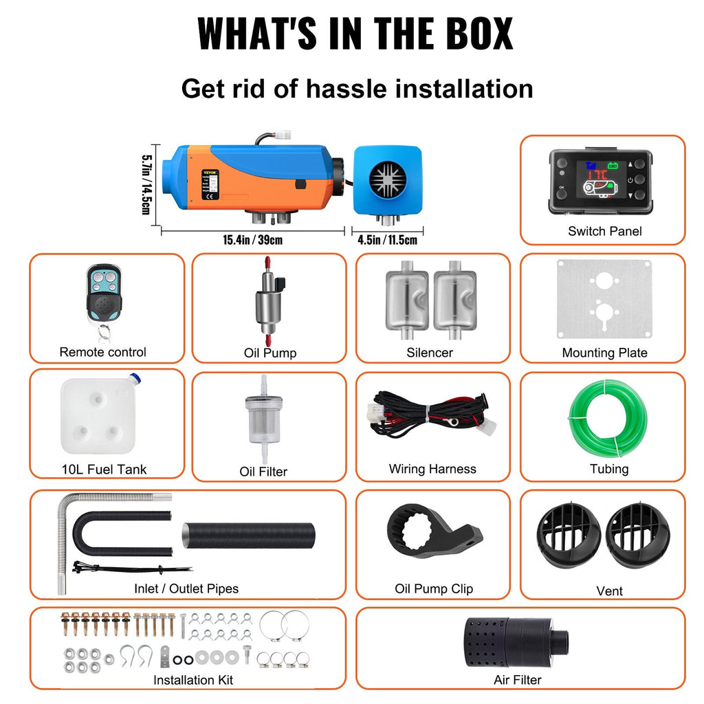 VEVOR Diesel Heater 12V Diesel Air Heater 8KW Diesel Parking Heater Remote Control with Blue Lcd Switch for Car Trucks Motor-home Boat Bus CAN (Blue &amp; Orange)