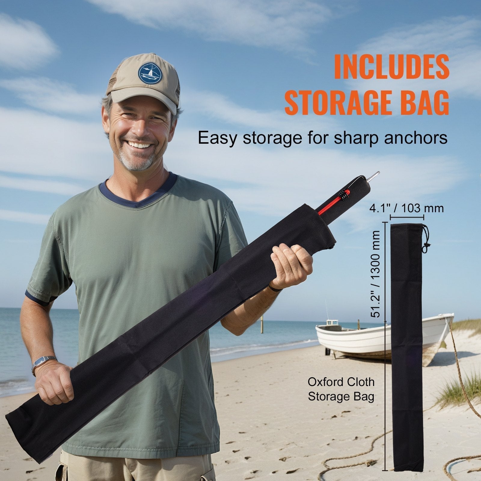 VEVOR Sand Spike Boat Anchor Pole, 36" Galvanized Carbon Steel Slide Anchor Shore Spike, Self-Hammering Beach Spike Anchor for Small Boat Jetski Pontoon Kayak, with Oxford Storage Bag and Bungee Cord