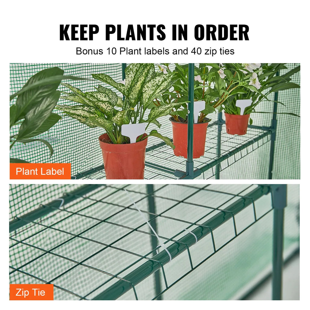 VEVOR Walk-in Green House, 4.6 x 4.6 x  6.6 ft  Greenhouse with Shelves, Set Up in Minutes, High Strength PE Cover with Doors & Windows and Steel Frame, Suitable for Planting and Storage, Green
