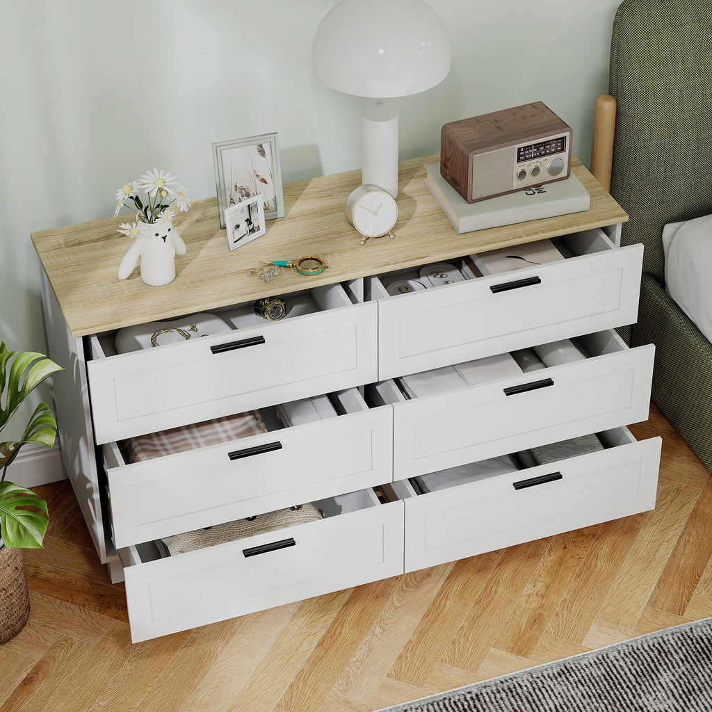 Martha 47" Wide Modern Dresser with 6 Drawers for Bedroom, Living Room and Entryway-White
