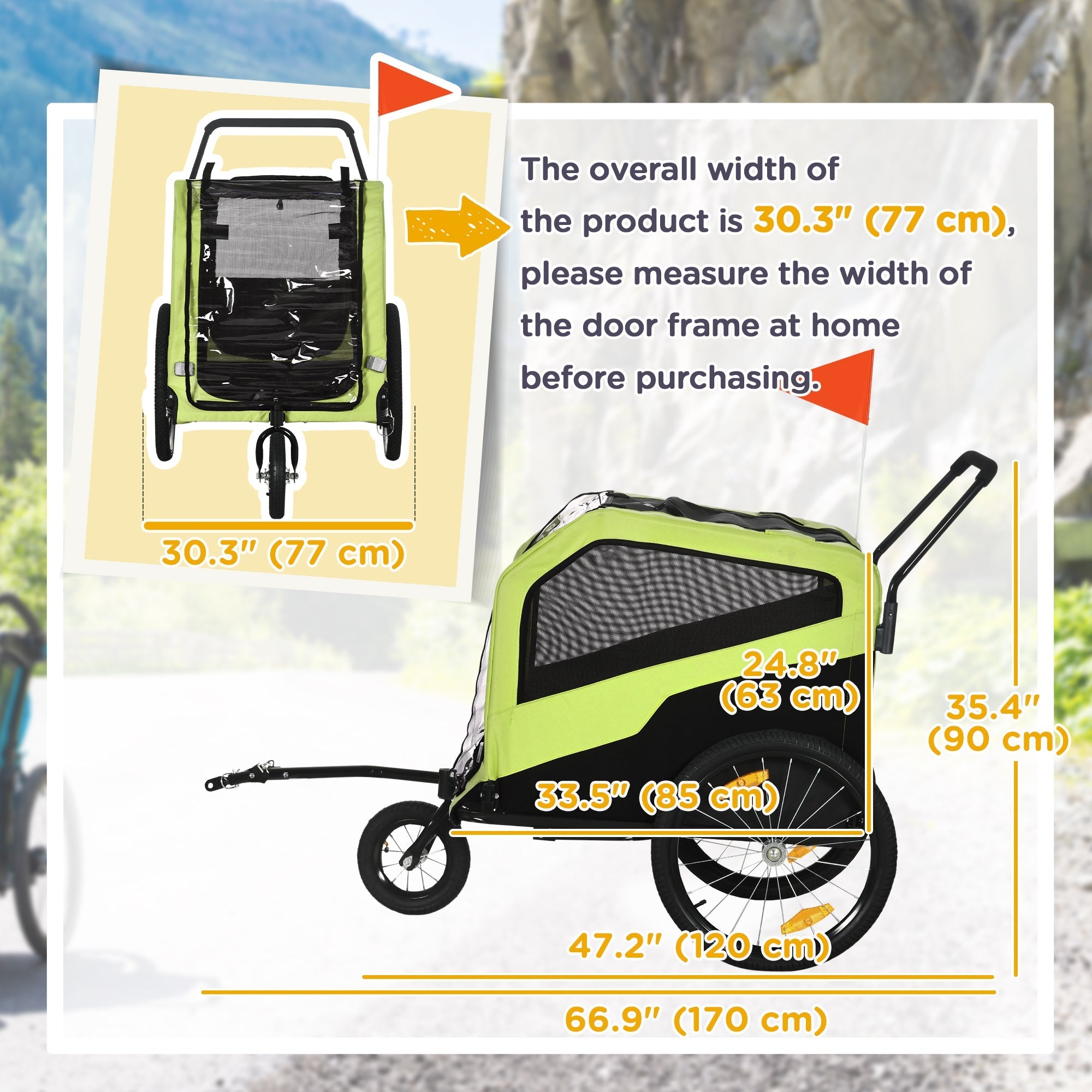 Aosom 2-in-1 Large Green Dog Bike Trailer Pet Carrier Stroller for Cycling Outdoor Travel