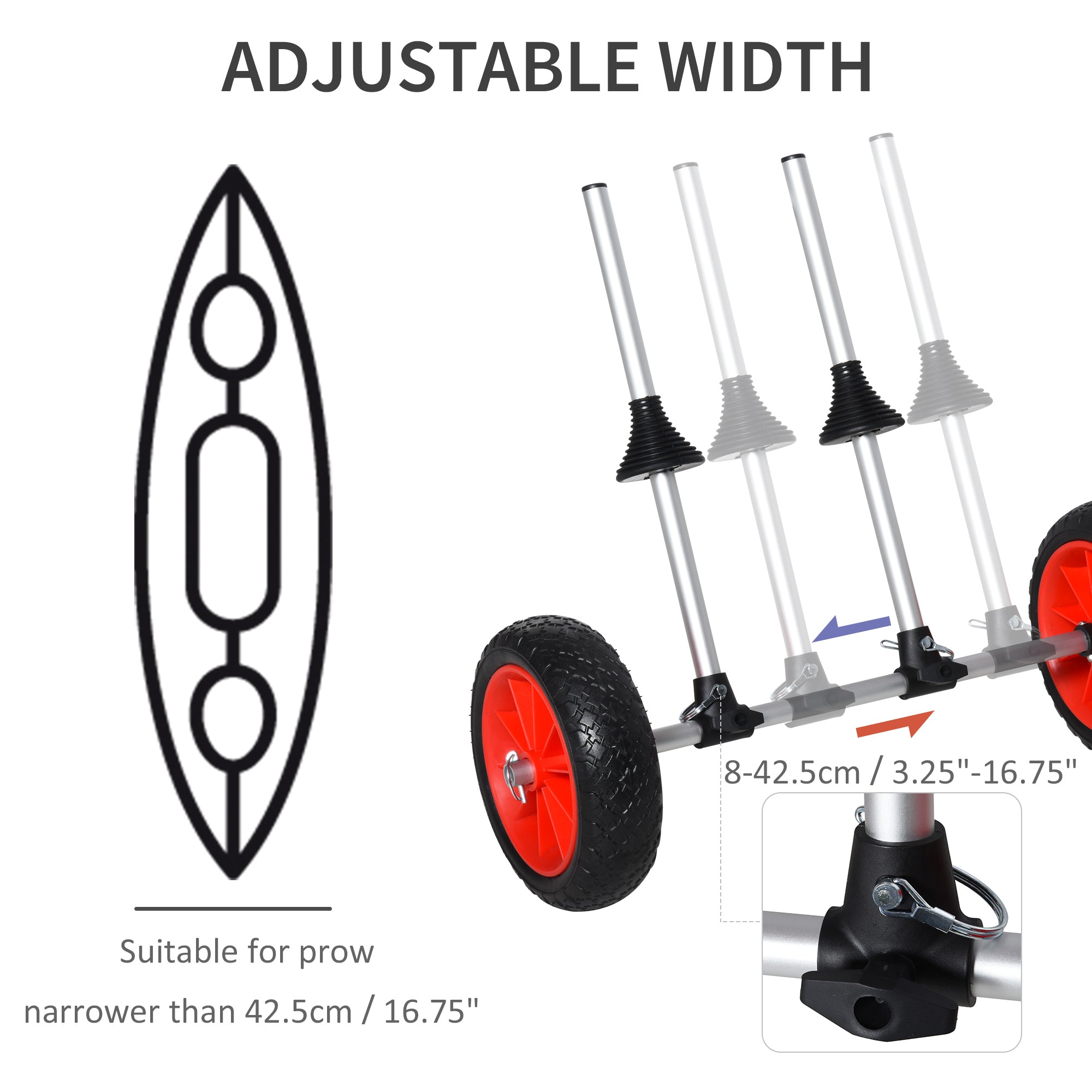 Soozier Universal Kayak Cart Trolley Strong Aluminum Frame Adjustable Width Crossbar Large Tires