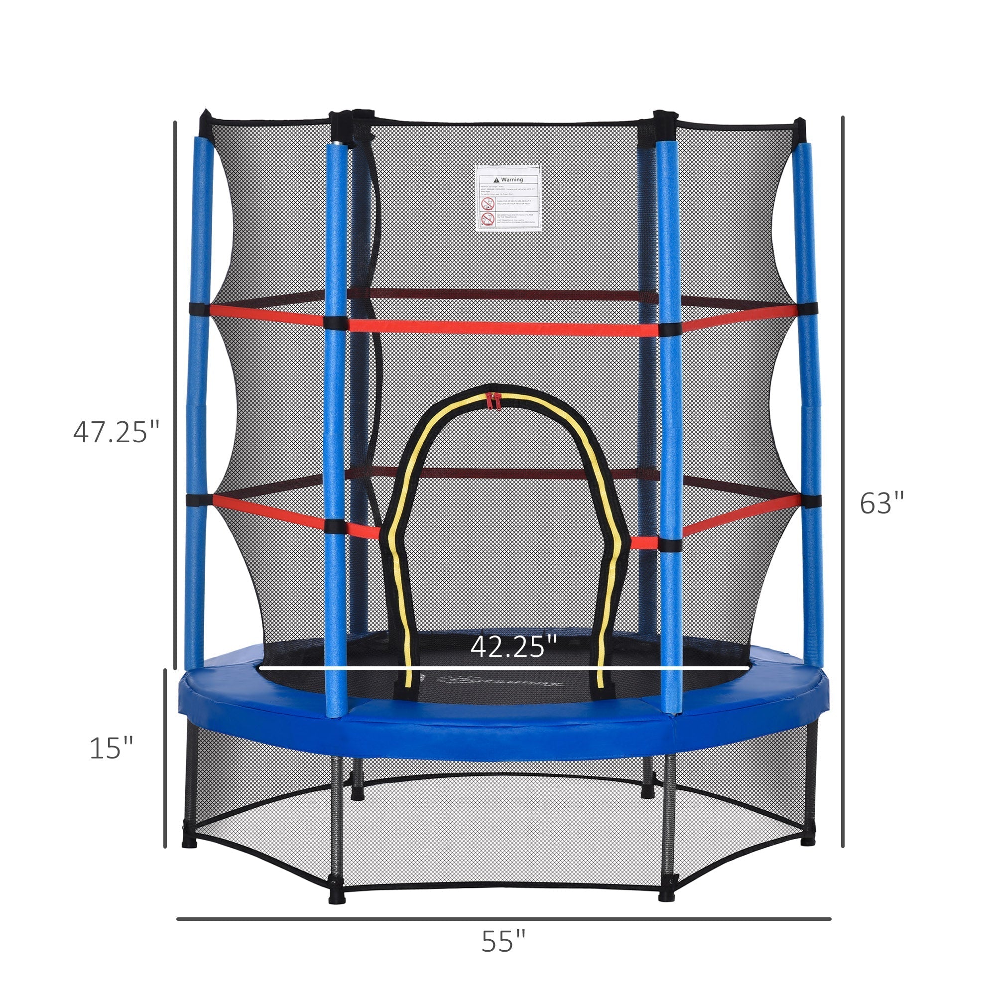 Outsunny 55" Kids Trampoline Enclosure Net Steel Frame Indoor Round Bouncer Rebounder 3-6 Years Blue Toy
