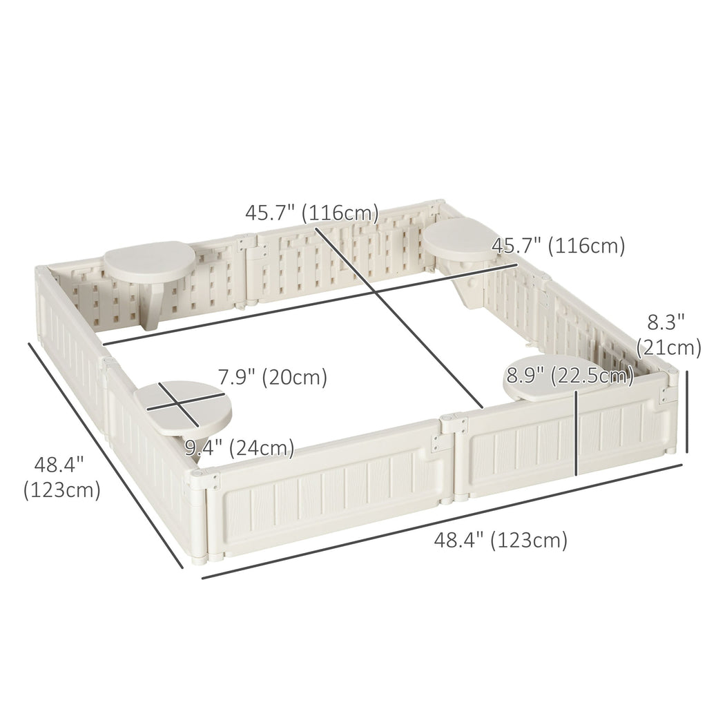 Outsunny Sandbox with Canopy for Kids Outdoor Play Area with Bottom Liner Protective Shade Cream White